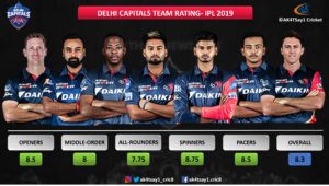 Delhi Capitals Team Rating for IPL 2019