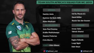 South Africa Squad for World Cup 2019