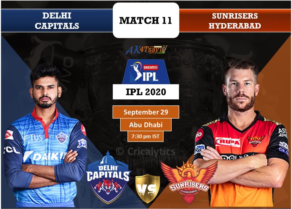 IPL 2020 Match 11 DC vs SRH predicted 11, preview, and top players