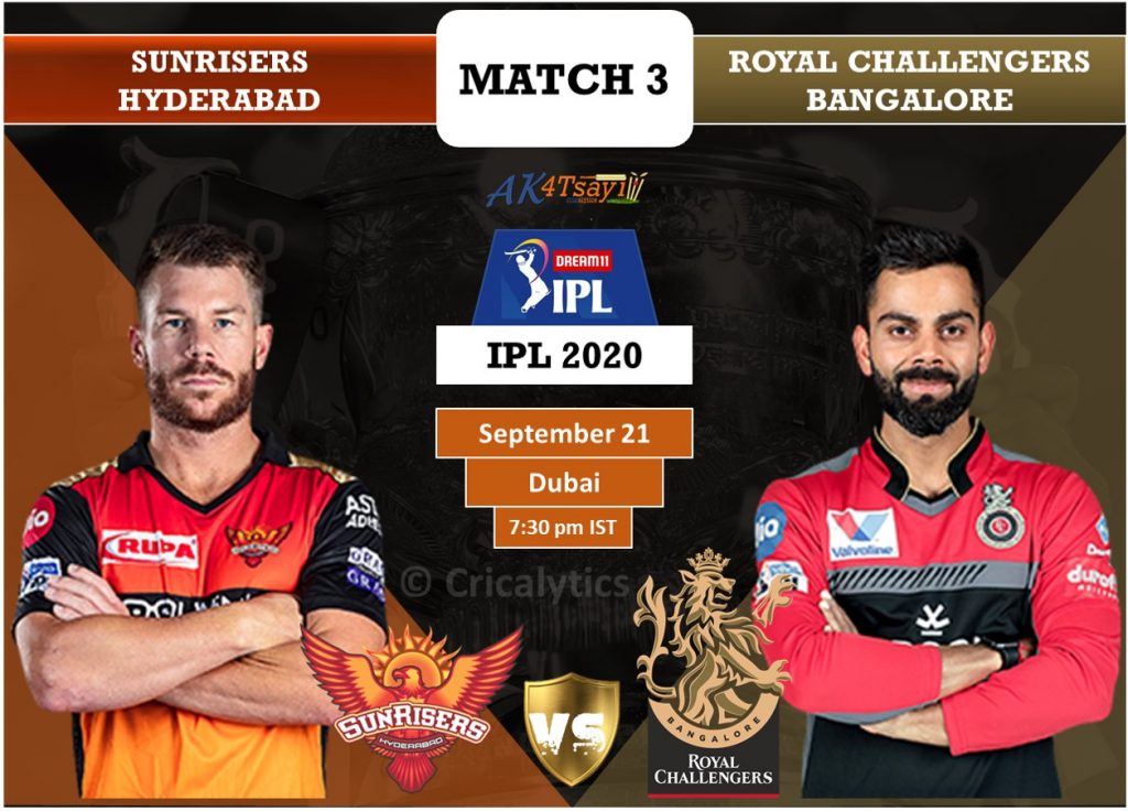 IPL 2020 UAE Match 3 SRH vs RCB predicted 11 and preview