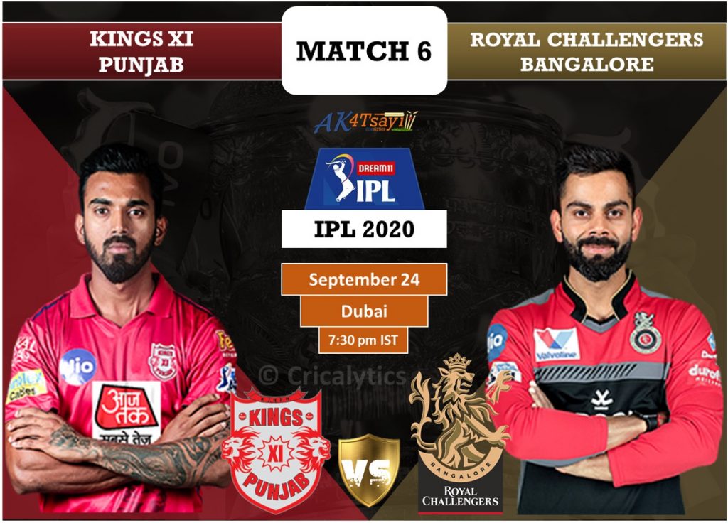 IPL 2020 UAE Match 6 KXIP vs RCB predicted 11 and preview