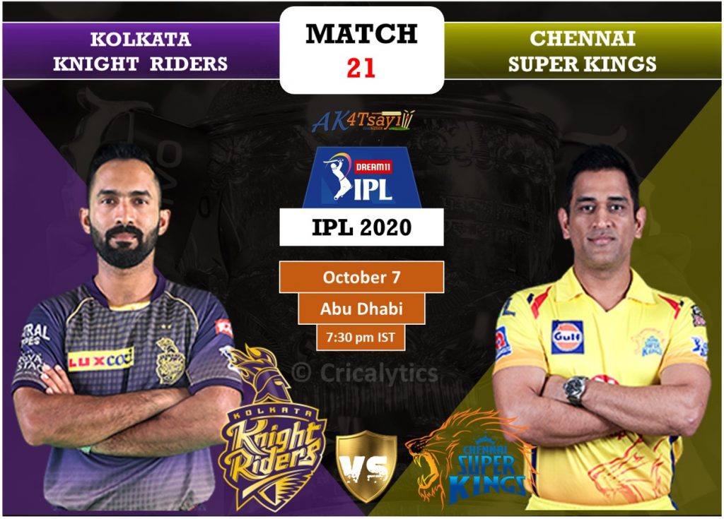 IPL 2020 UAE Match 21 KKR vs CSK predicted 11, preview, and key players