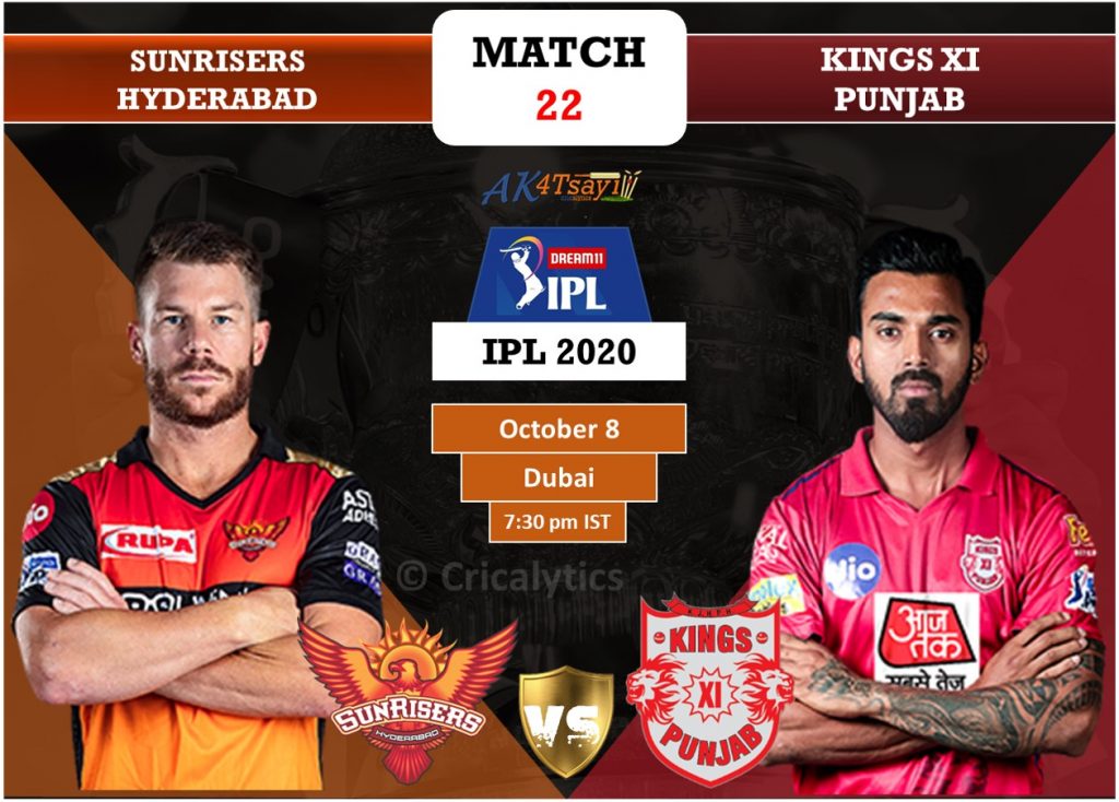 IPL 2020 UAE Match 22 SRH vs KXIP predicted 11, preview, and key players prediction