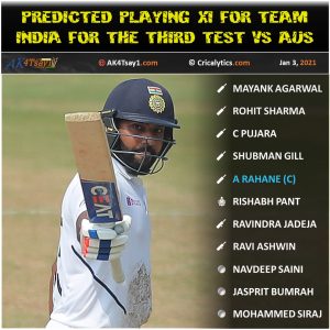 Australia vs india 2020 predicted 11 for third test