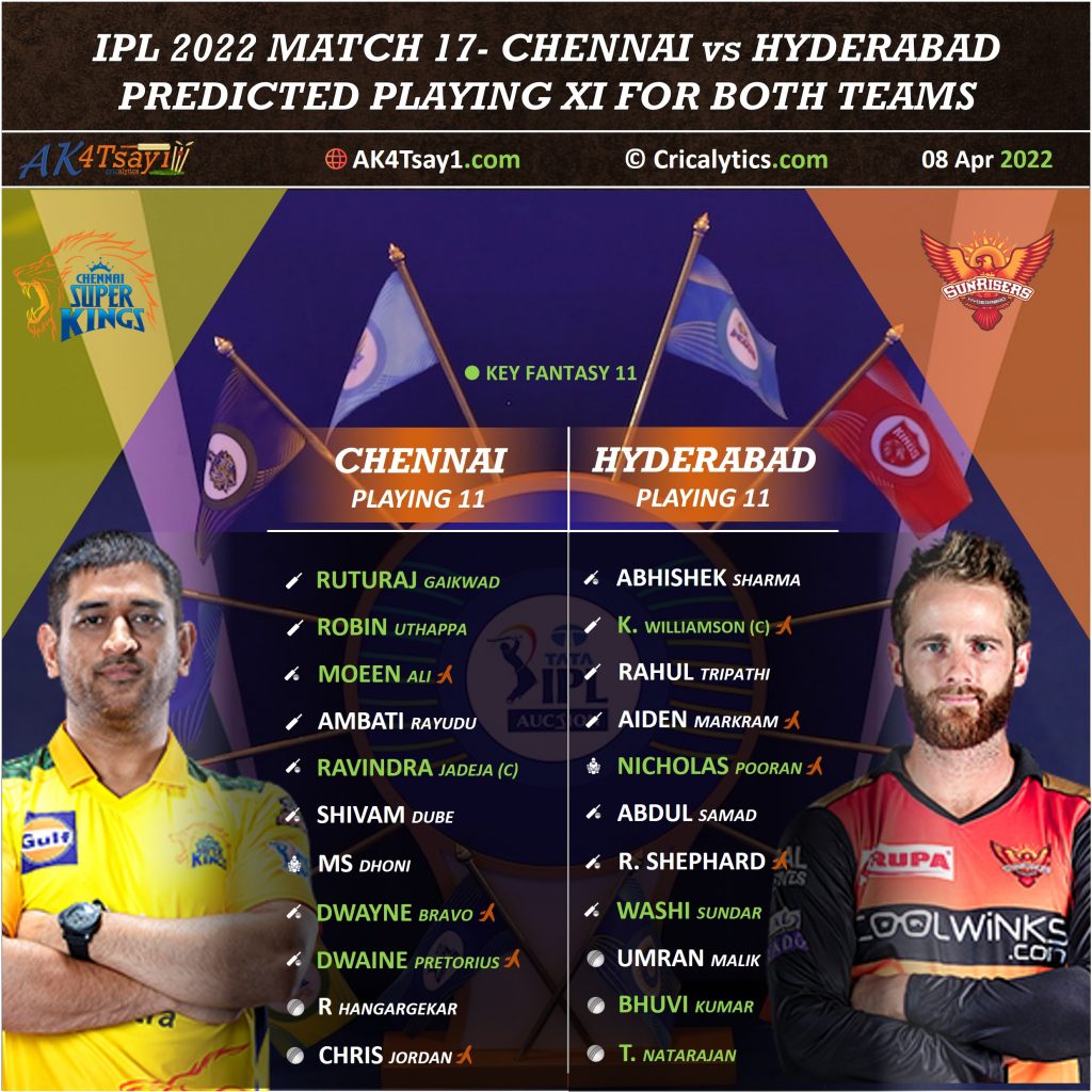 ipl 2022 csk vs srh match 17 best predicted playing 11ipl 2022 csk vs srh match 17 best predicted playing 11