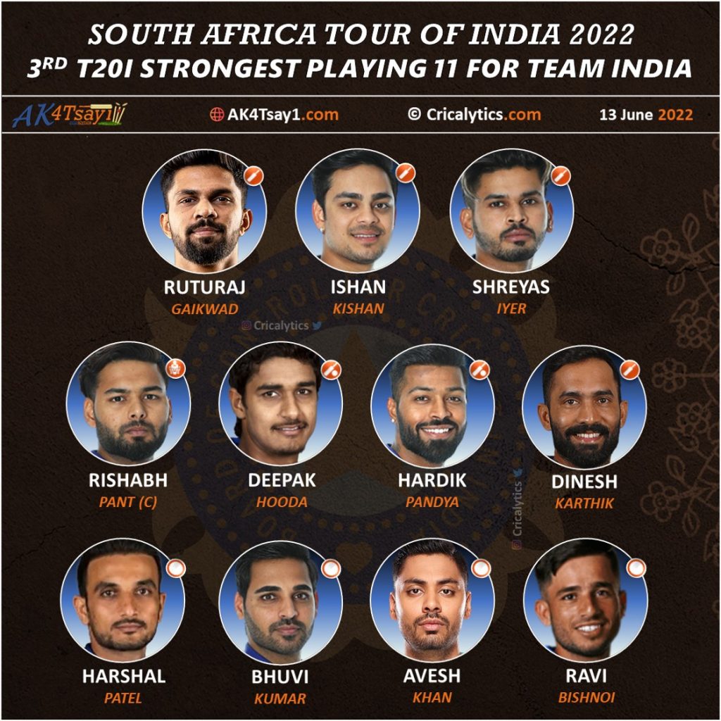 india vs south africa SA 2022 3rd t20 strongest predicted playing 11