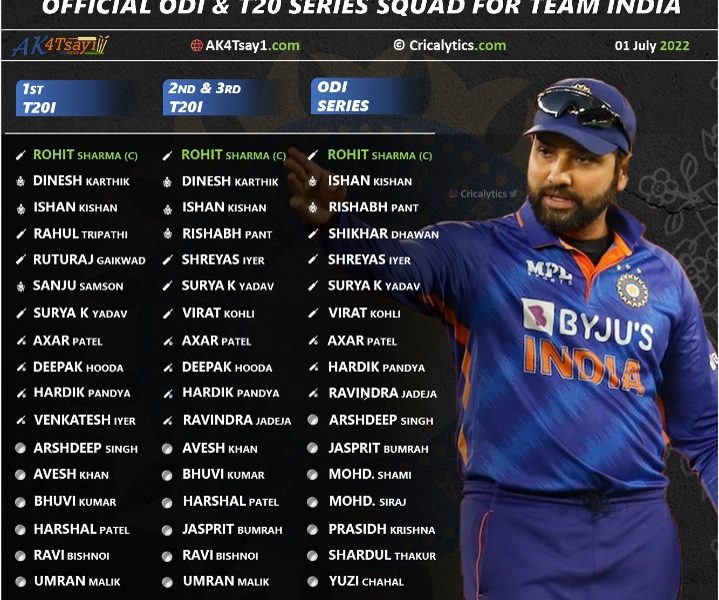 india vs england 2022 official odi and t20 series squad players list for team india
